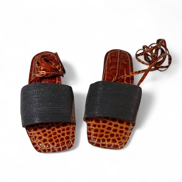 Brunello Cucinelli Women's Orange & Brown Croc Embossed Flat Sandals Sz 37 NWOB - Picture 2 of 16